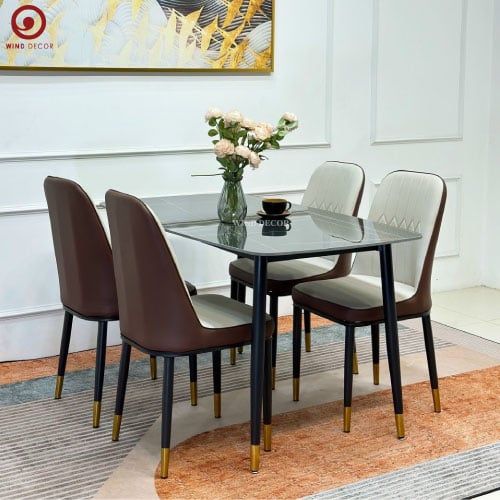 Bộ bàn ăn Ceramic và 4 Monet Không Tay
