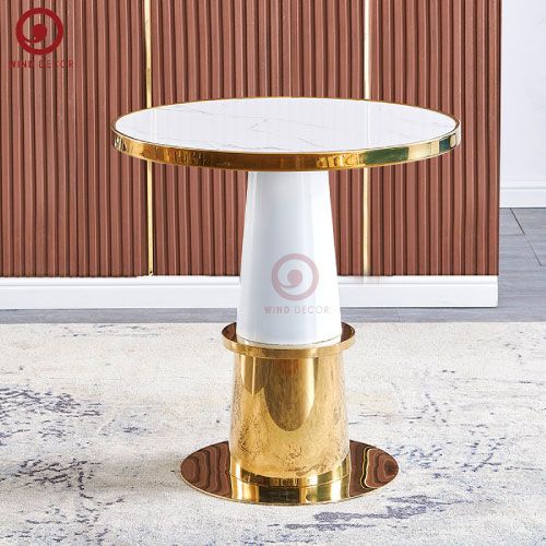 BD-03 Bàn tròn khung inox mạ vàng chân đen