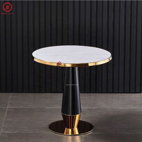 B-36 Bàn tròn khung inox mạ vàng chân đen