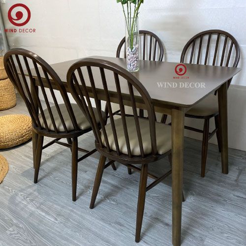 BA-88 Bộ bàn ăn 4 ghế Windsor bọc nệm
