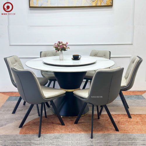Bộ bàn tròn xoay 2 mặt đá Keisha và 6 ghế Koxi