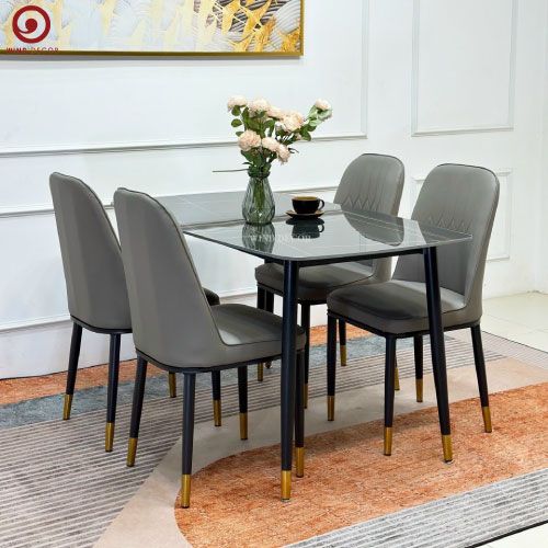 Bộ bàn ăn Ceramic và 4 Monet Không Tay