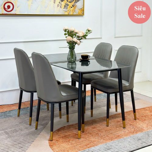 Bộ bàn ăn Ceramic và 4 Monet Không Tay