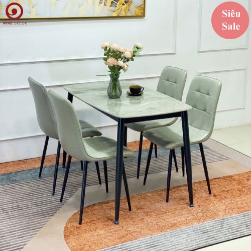 Bộ bàn ăn Ceramic và 4 Ghế Caro