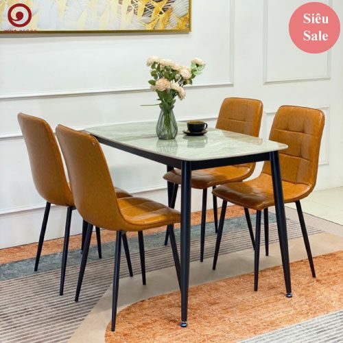 Bộ bàn ăn Ceramic và 4 Ghế Caro