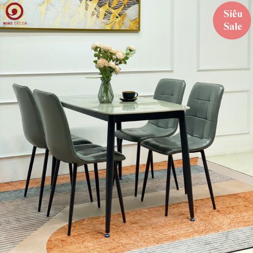 Bộ bàn ăn Ceramic và 4 Ghế Caro