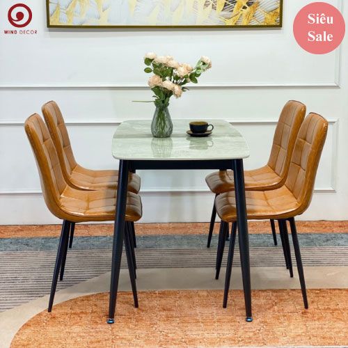 Bộ bàn ăn Ceramic và 4 Ghế Caro