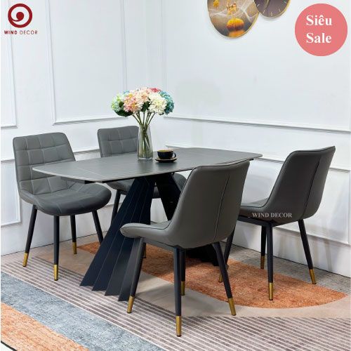 Bộ bàn ăn Elyn Ceramic và 4 Ghế Ezzor Caro