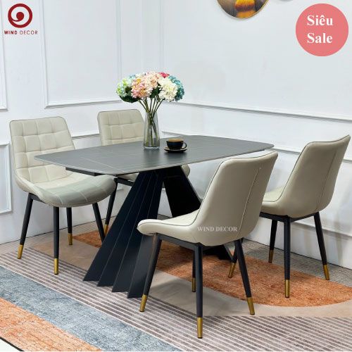 Bộ bàn ăn Elyn Ceramic và 4 Ghế Ezzor Caro