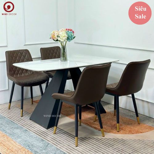 Bộ bàn ăn Eliot Ceramic và 4 Ghế Ezzor-G
