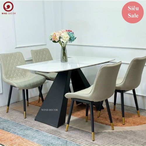 Bộ bàn ăn Eliot Ceramic và 4 Ghế Ezzor-G