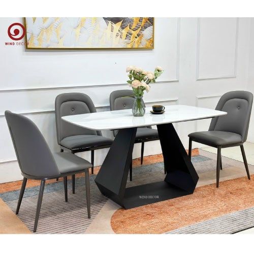 Bộ bàn ăn Simple Ceramic và 4 Ghế Owen