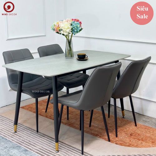 Bộ bàn ăn Ceramic và 4 Ghế Iva