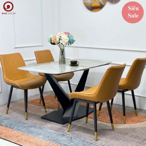 Bộ bàn ăn Stratos Ceramic và 4 Ghế Azzor-G