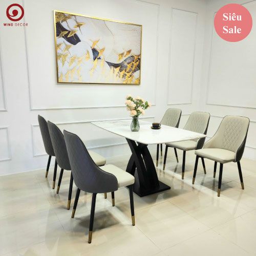 Bộ bàn ăn Tiara Ceramic và 6 Ghế Sandy