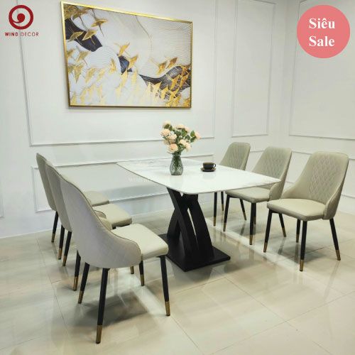 Bộ bàn ăn Tiara Ceramic và 6 Ghế Sandy
