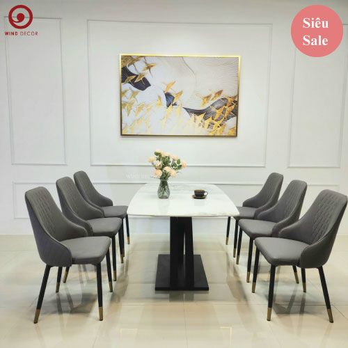 Bộ bàn ăn Tiara Ceramic và 6 Ghế Sandy