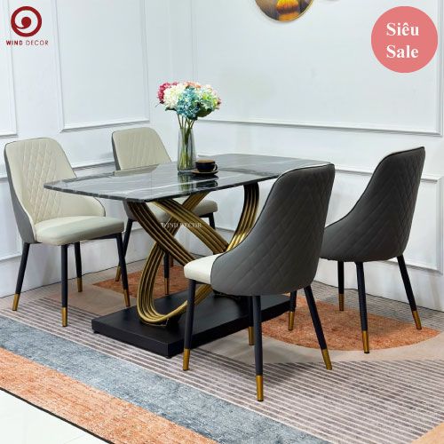 Bộ bàn ăn Acara Ceramic và 4 Ghế Sandy