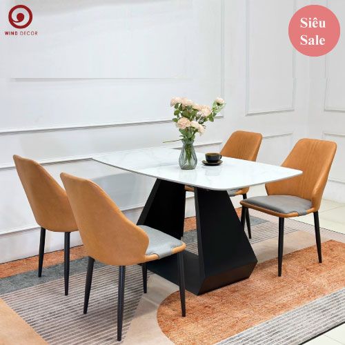 Bộ bàn ăn Simple Ceramic và 4 Ghế Nina