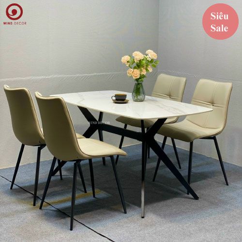 Bộ bàn ăn Ceramic A1 và 4 Ghế Cross