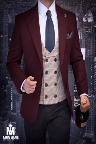 Áo Khoác Blazer Nam Màu Đỏ Đô  - Cổ Ve Ngược  - 2 Nút  - S9