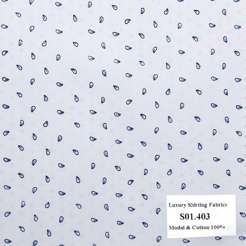 S01.403 - Sơmi Cotton & Modal - Trắng Hoa Văn Xanh Dương