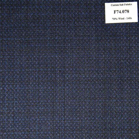 F74.078 Kevinlli V6 - Vải Suit 70% Wool - Xanh Dương Trơn