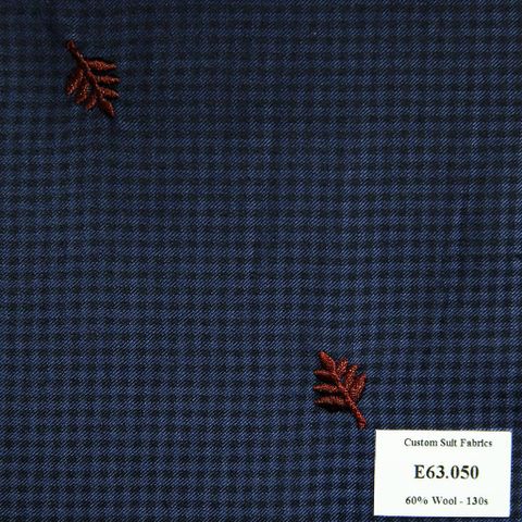 E63.050 Kevinlli V5 - Vải Suit 60% Wool - Xanh Dương Caro Hoa