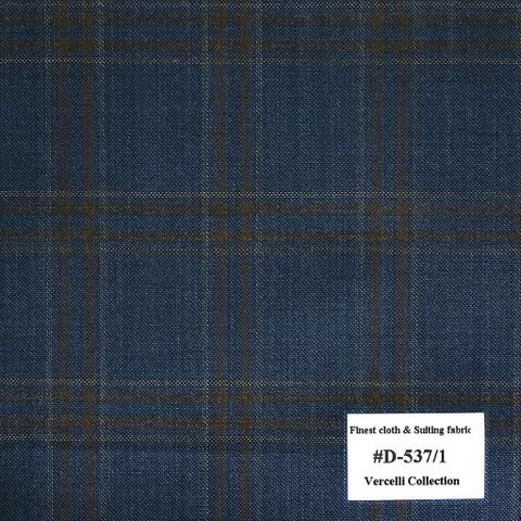 D-537/1 Vercelli V9 - Vải Suit 95% Wool - Xanh Dương Caro