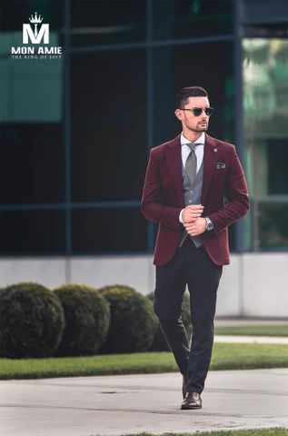 Áo Khoác Blazer Nam Màu Đỏ  - Cổ Ve Xuôi  - 1 Nút  - S16