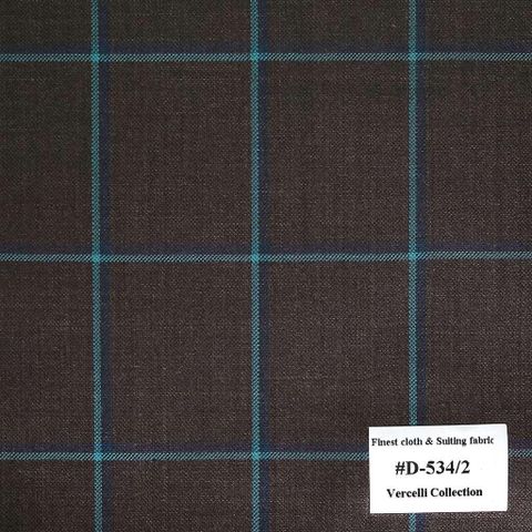 D-534/2 Vercelli V9 - Vải Suit 95% Wool - Xám Caro Xanh Dương