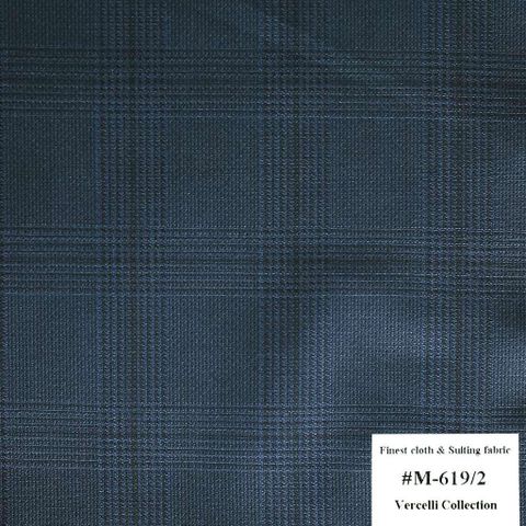 M-619/2 Vercelli V8 - Vải Suit 95% Wool - Xanh Dương Caro