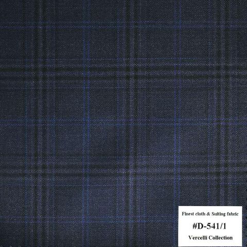 D-541/1 Vercelli V8 - Vải Suit 95% Wool - Xanh Dương Caro