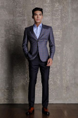 Áo Khoác Blazer Xanh Caro - Cổ Ve Ngược -  2 Nút - 01