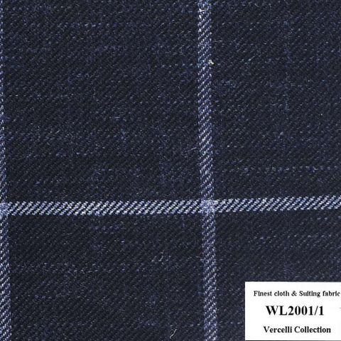 WL2001/1 Vercelli CXM - Vải Suit 95% Wool - Xanh Dương Caro