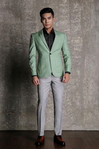 Áo Khoác Blazer Xanh Nhạt - Cổ Ve Xuôi -  1 Nút - 017