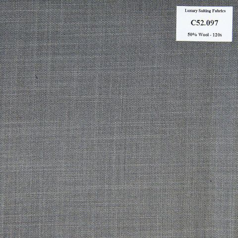 C52.097 Kevinlli V3 - Vải Suit 50% Wool - Xám Trơn