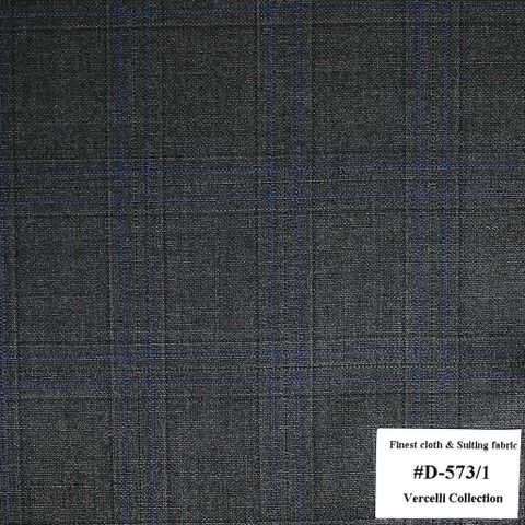 D-573/1 Vercelli V8 - Vải Suit 95% Wool - Xám Caro
