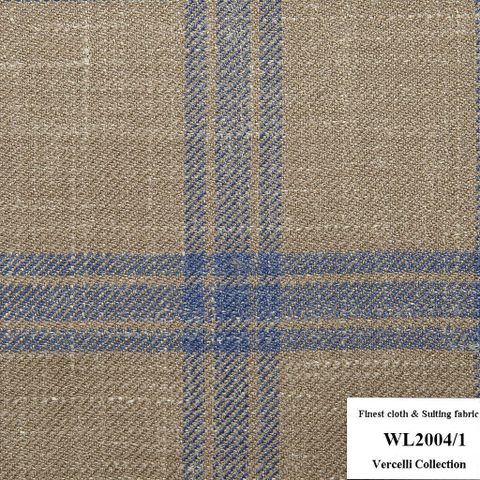 WL2004/1 Vercelli CVM - Vải Suit 95% Wool - Nâu Caro Xanh Dương