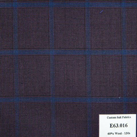 E63.016 Kevinlli V5 - Vải Suit 60% Wool - Nâu Caro Xanh Dương