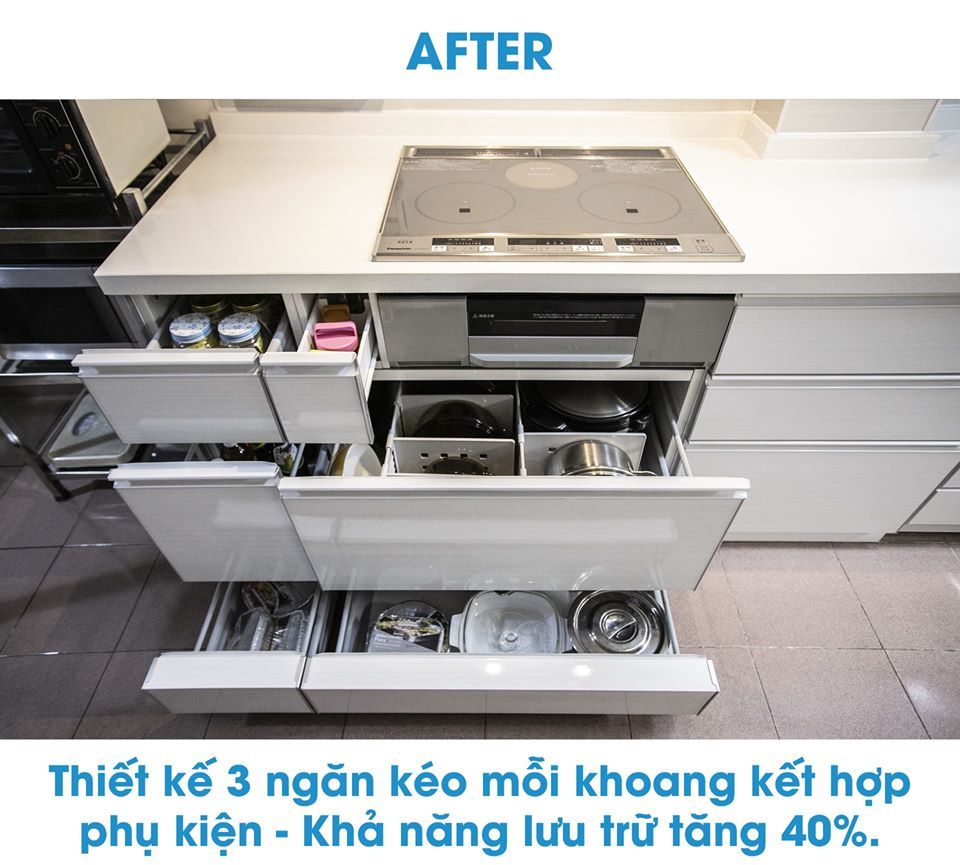 Tủ Bếp Treasia Chữ L Màu VFW (Trắng Vân Gỗ) -Công Trình Tại Nhà Phố Quận 1