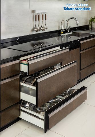 Hệ Tủ Bếp Nhật Bản Cao Cấp Lemure Chữ L Màu LRAB - Showroom Vạn Phúc