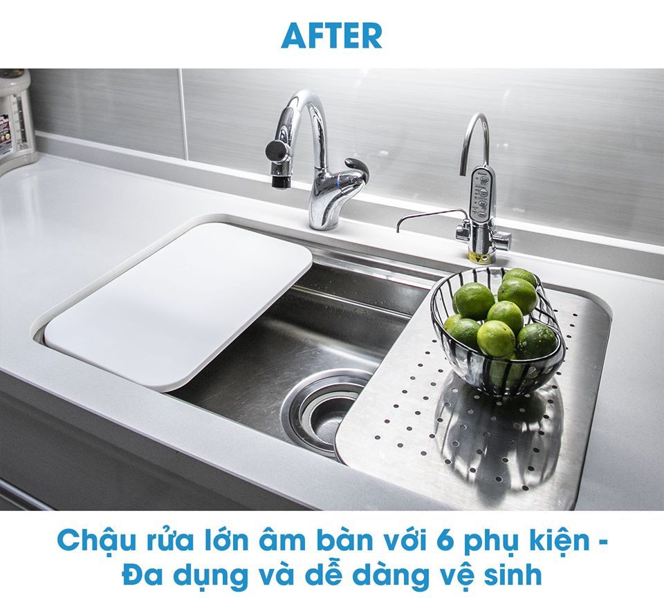 Tủ Bếp Treasia Chữ L Màu VFW (Trắng Vân Gỗ) -Công Trình Tại Nhà Phố Quận 1