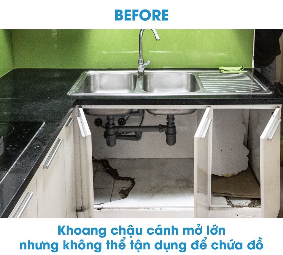 Tủ Bếp Treasia Chữ L Màu VFW (Trắng Vân Gỗ) -Công Trình Tại Nhà Phố Quận 1