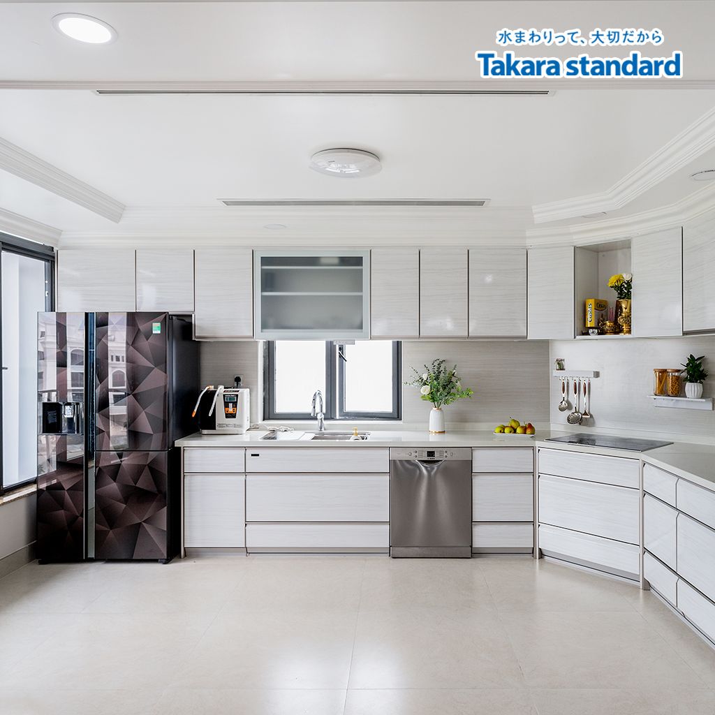 Hệ Tủ Bếp Lemure Chữ L Cao Cấp Màu LXW - KĐT Vạn Phúc City