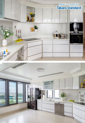 Hệ Tủ Bếp Lemure Chữ L Cao Cấp Màu LXW - KĐT Vạn Phúc City