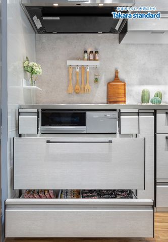 Hệ Tủ Bếp Treasia Cao Cấp Chữ I Màu VTW - Showroom Takara standard