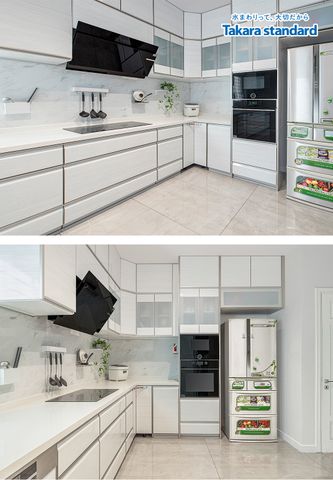 Hệ Tủ Bếp Lemure Chữ L Cao Cấp Màu LXW - Nhà Phố Quận 3