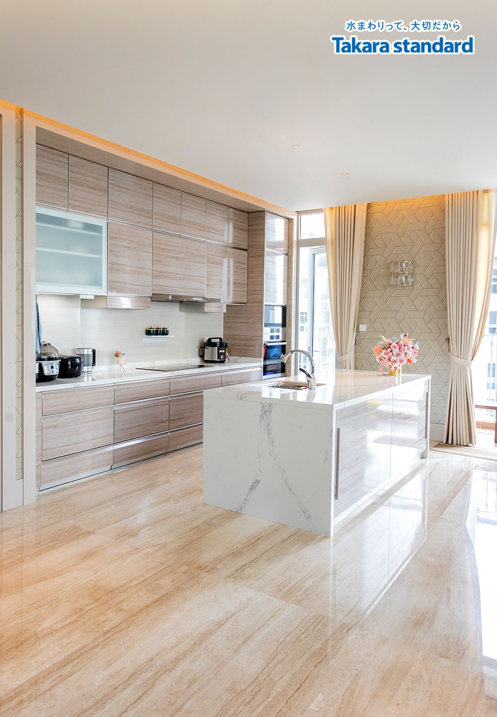 Hệ Tủ Bếp Lemure Cao Cấp Chữ I Màu LCT - Penthouse Vinhomes Central Park