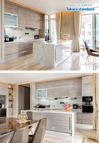 Hệ Tủ Bếp Lemure Cao Cấp Chữ I Màu LCT - Penthouse Vinhomes Central Park